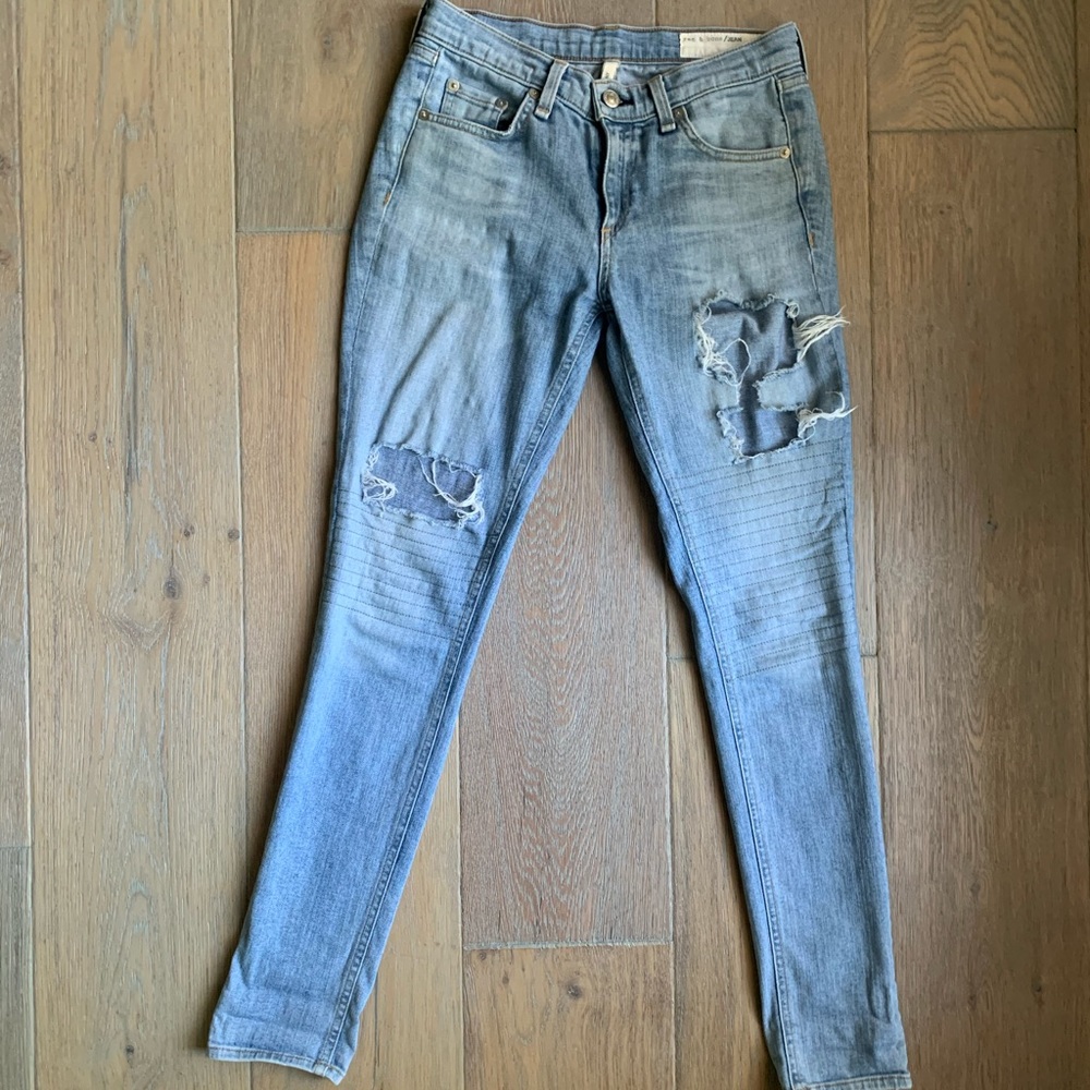 Rag & Bone skinny distressed light wash jeans